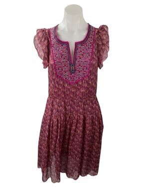 Of Two Minds Women's Pink Ruffle Sleeve Embroidered A Line Mini Dress Size S